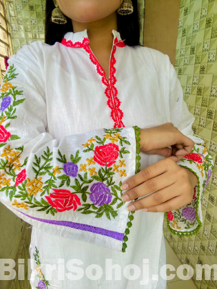 Indian slub cotton with heavy embroidery 2 pis